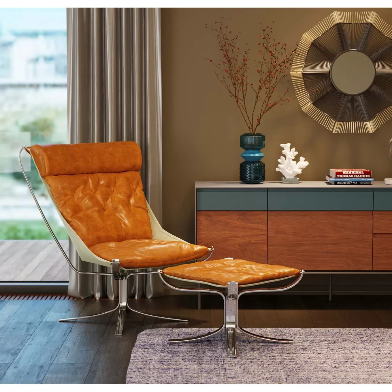 Armchair With Stool Washington Brown^KARE Design Discount