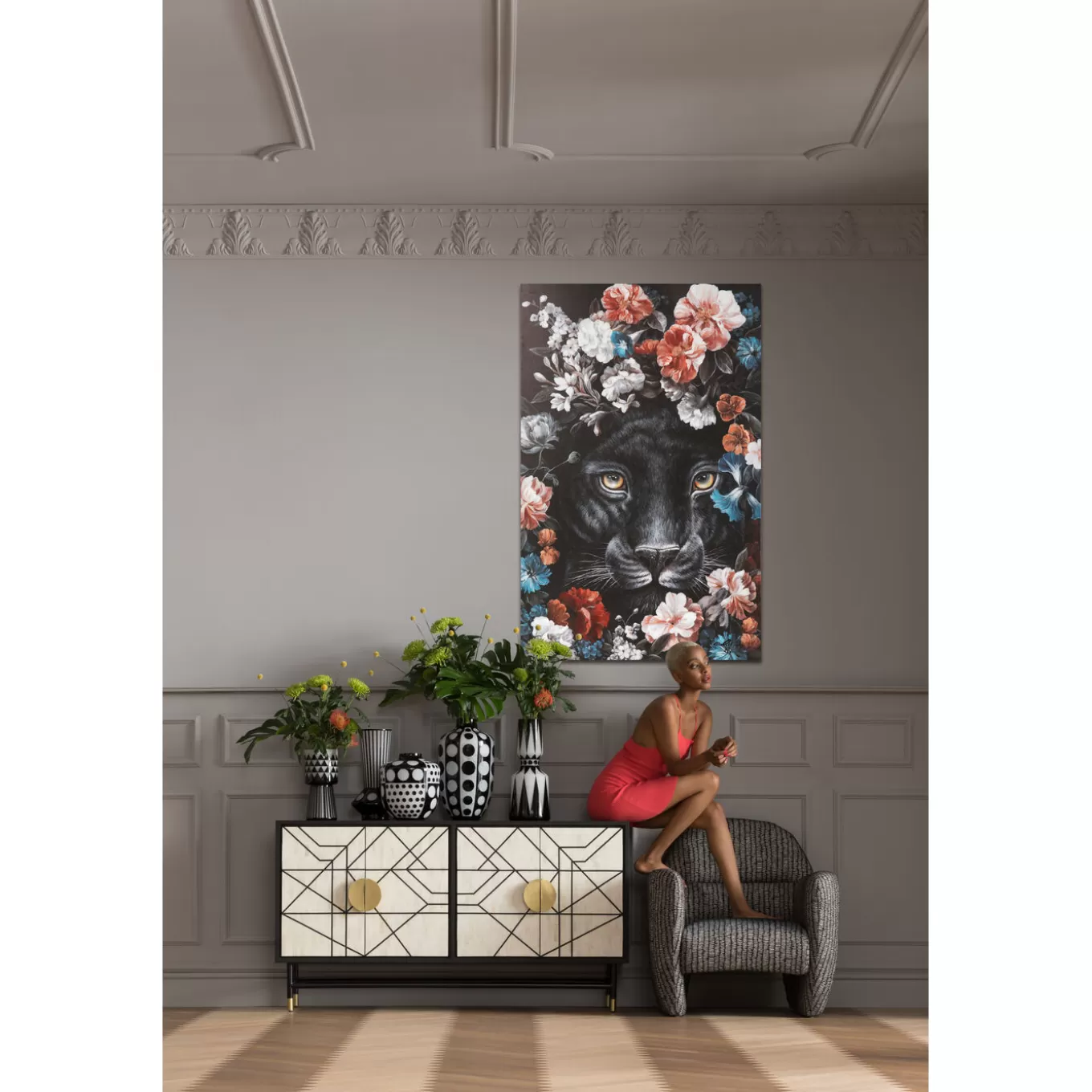 Canvas Picture Night Leo In Flower 90X140Cm^KARE Design Clearance