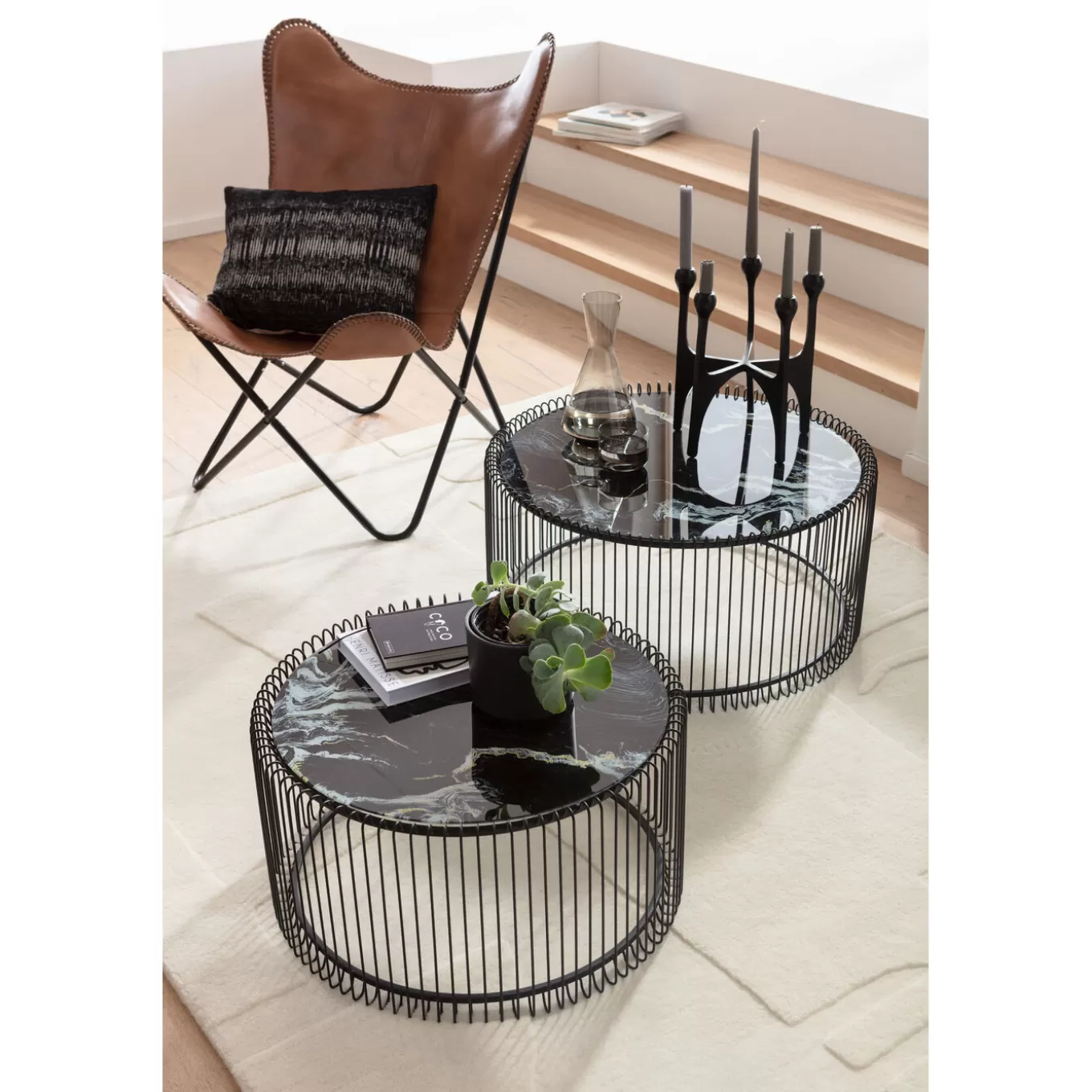 Coffee Table Wire Glass Marble Black (2/Set)^KARE Design Best Sale