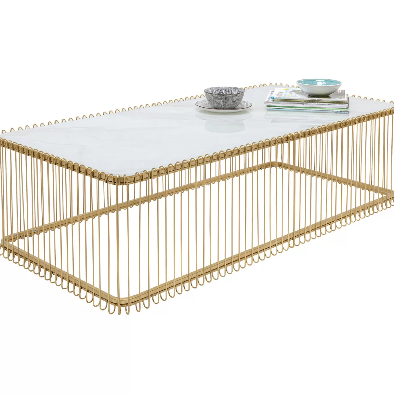 Coffee Table Wire Glass Marble White 145X70Cm^KARE Design Best