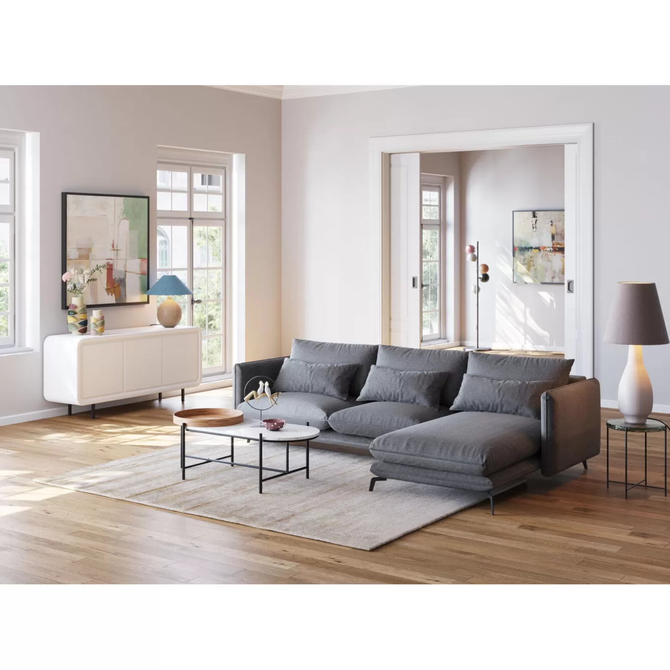 Corner Sofa Monza Right Grey 296Cm^KARE Design Online