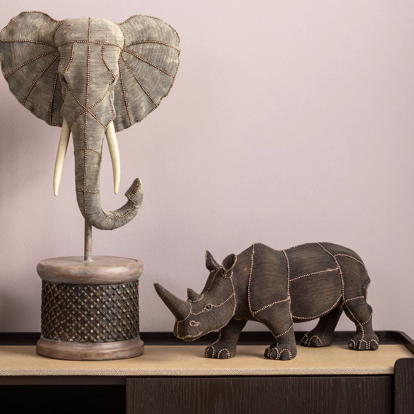 Deco Figurine Rhino Rivets Pearls 25Cm^KARE Design Online