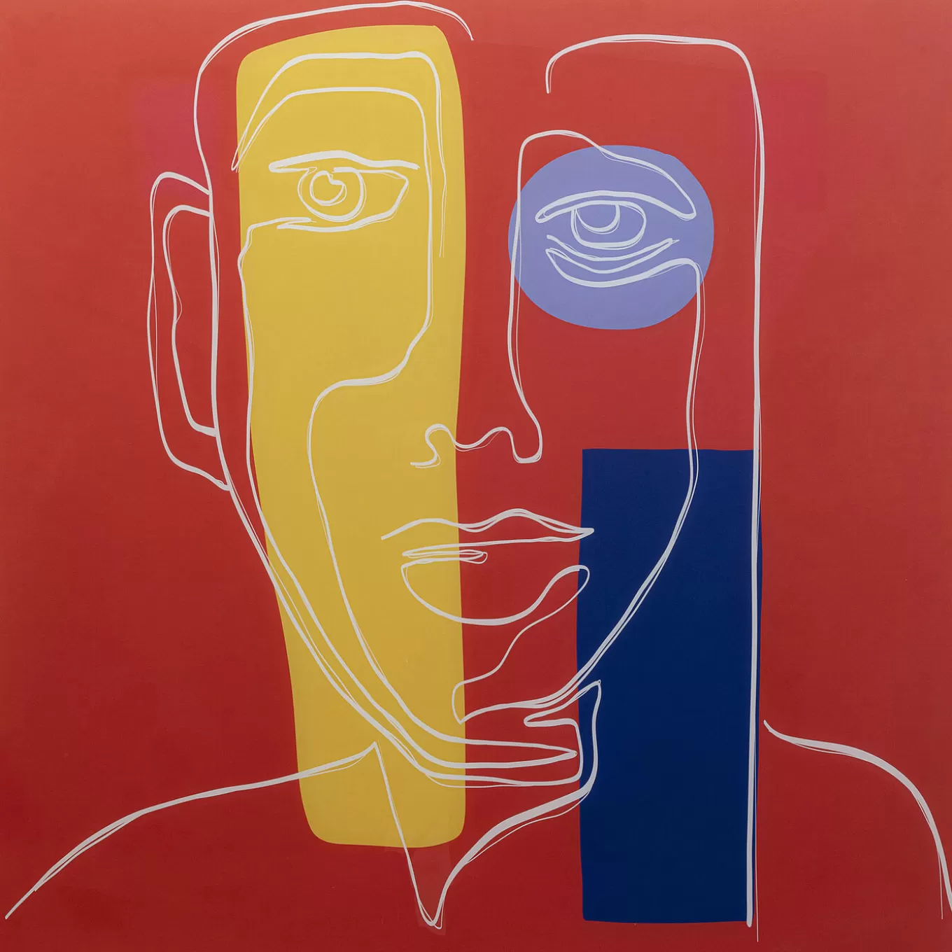 Glass Picture Art Face Red 100X100Cm^KARE Design Sale