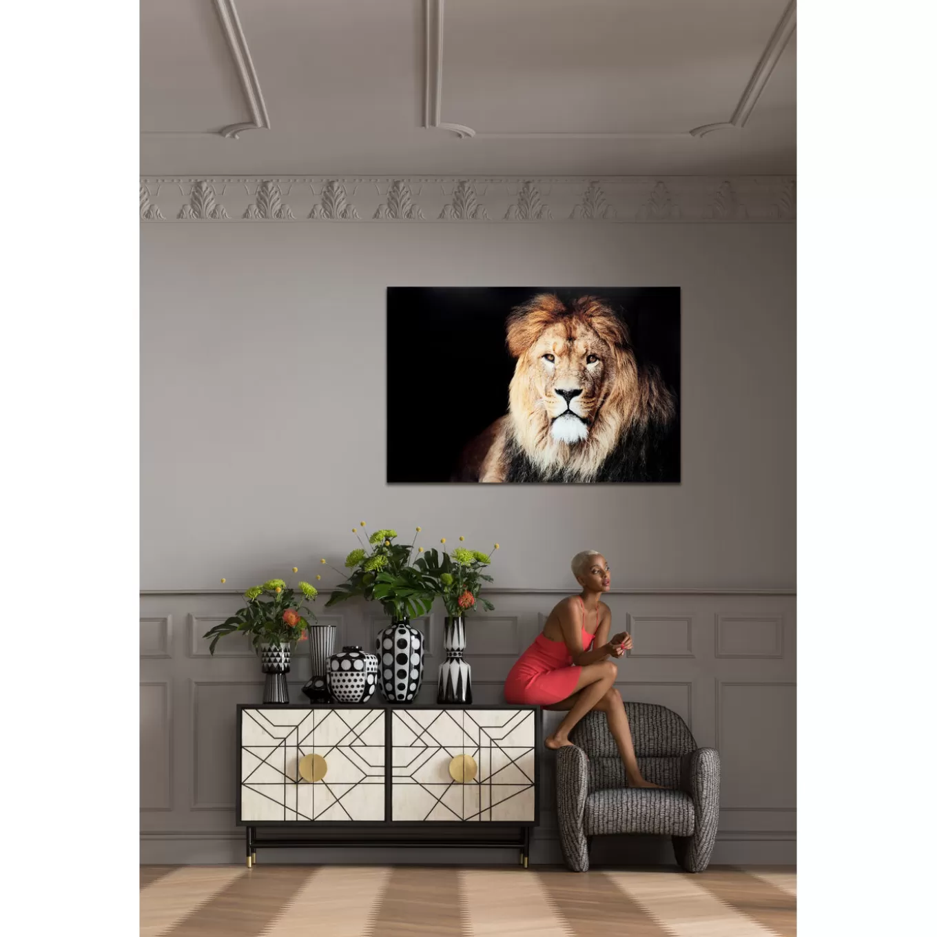 Glass Picture King Of Lion 150X100Cm^KARE Design Online