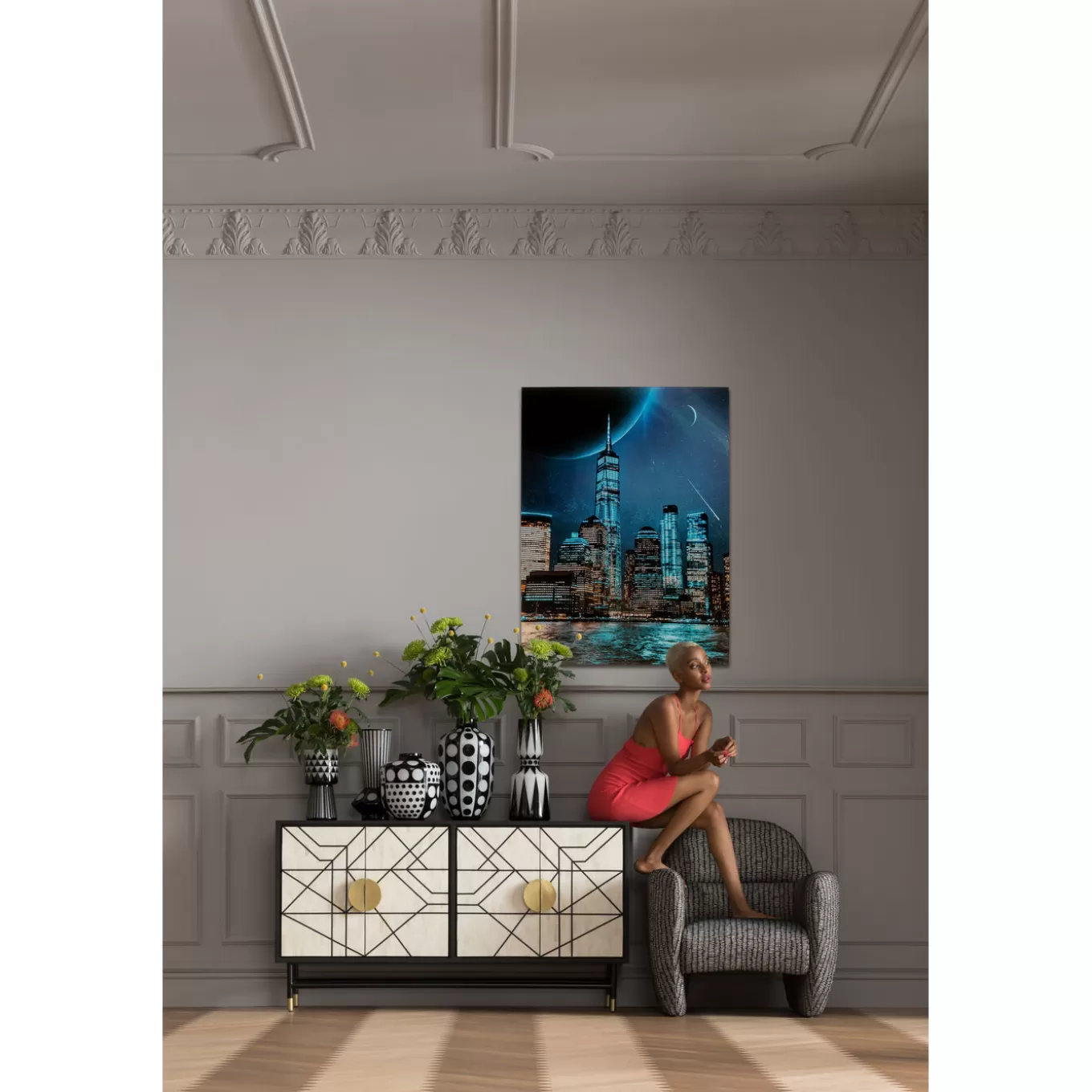 Glass Picture Night Skyline 90X120Cm^KARE Design Fashion