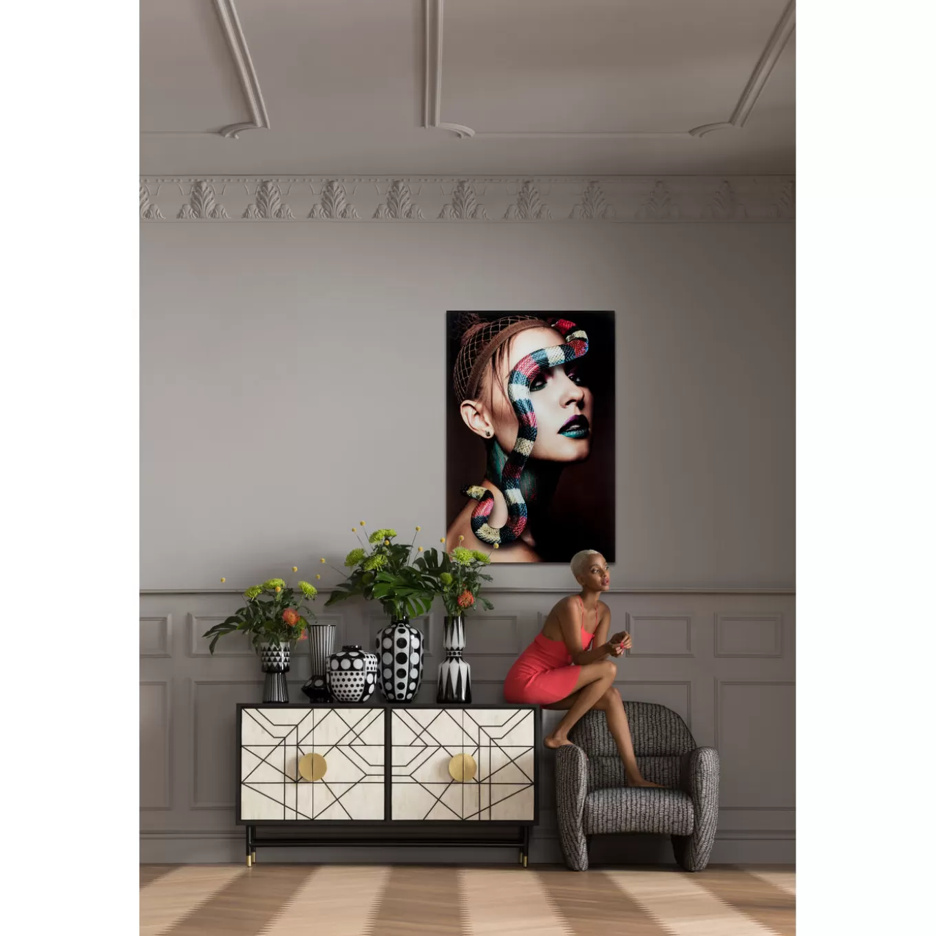 Glass Picture Snake Girl 80X120Cm^KARE Design Best Sale