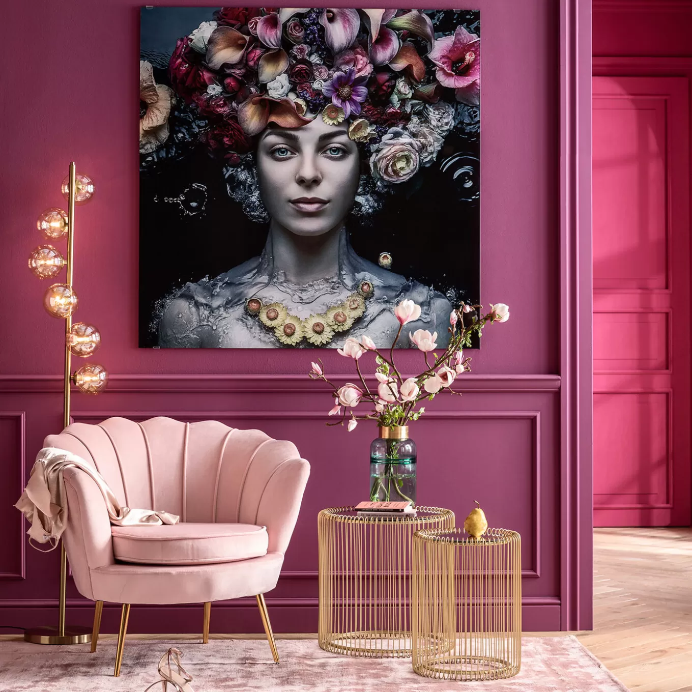 Picture Glass Flower Art Lady 120X120Cm^KARE Design Shop