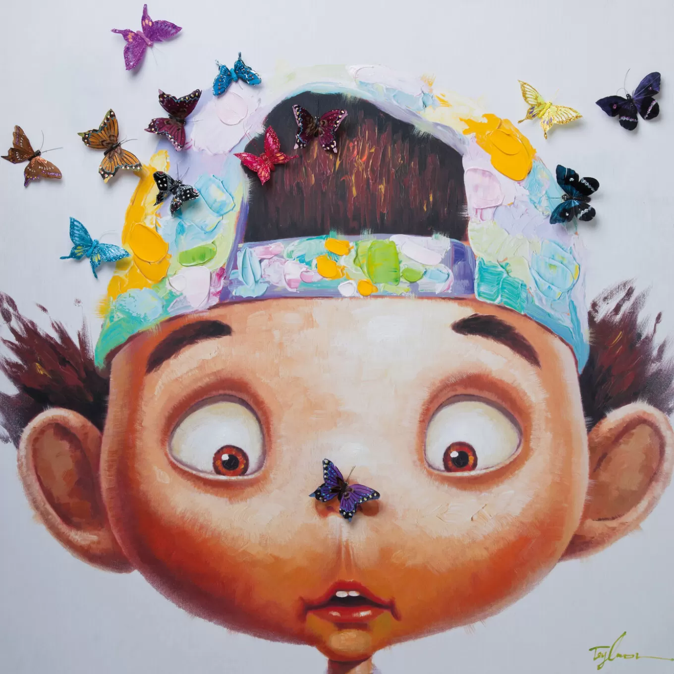 Picture Touched Boy With Butterflies 100X100Cm^KARE Design Fashion