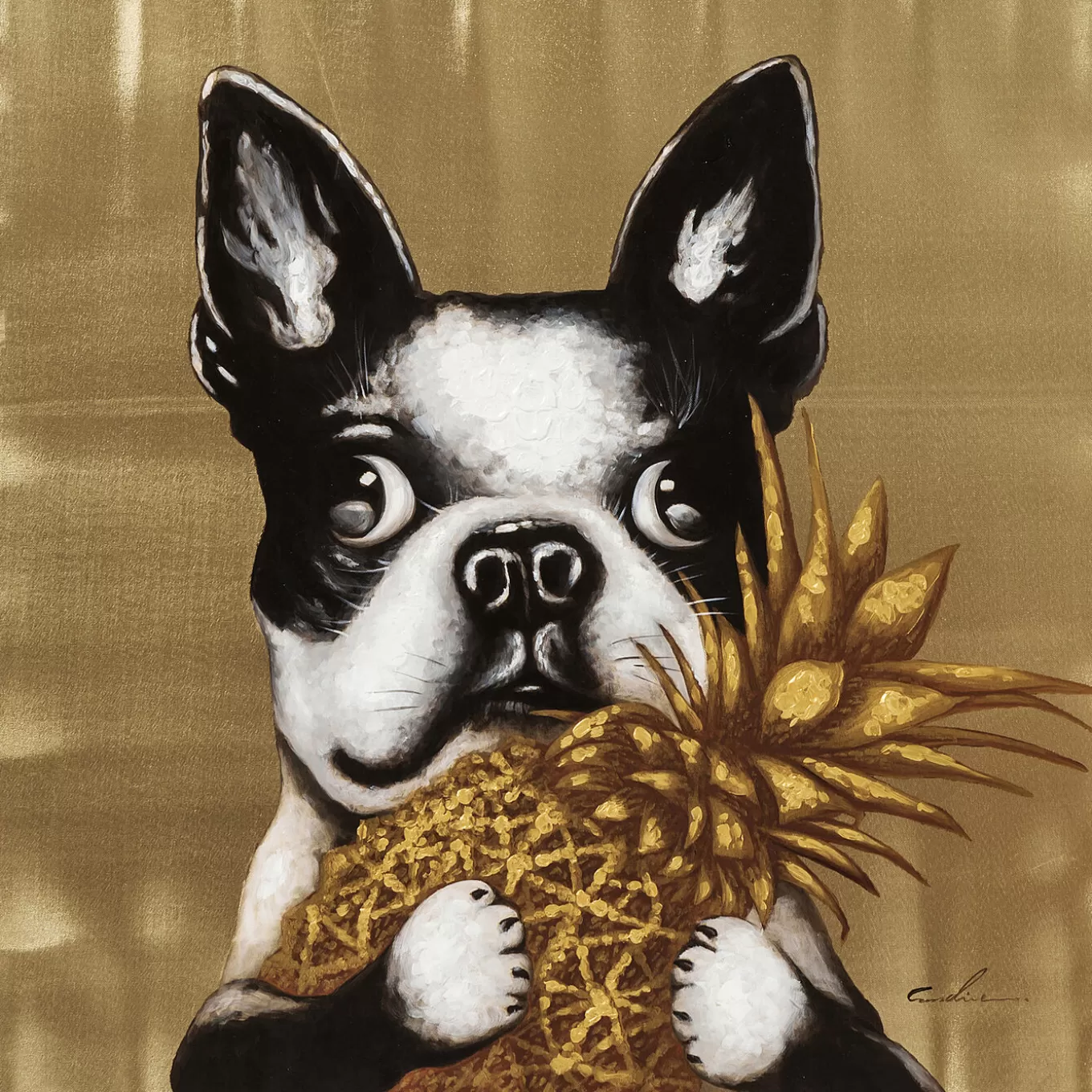 Picture Touched Dog With Pineapple 80X80Cm^KARE Design Clearance