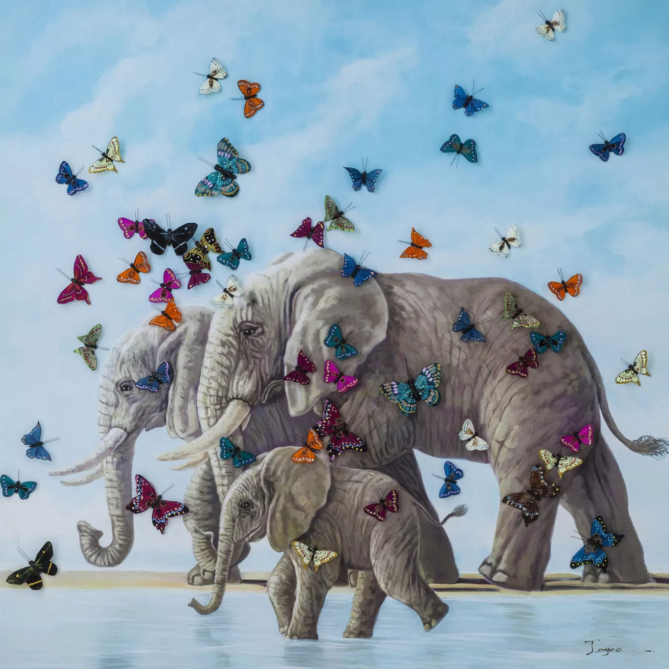 Picture Touched Elefants With Butterflies 120X120^KARE Design Best