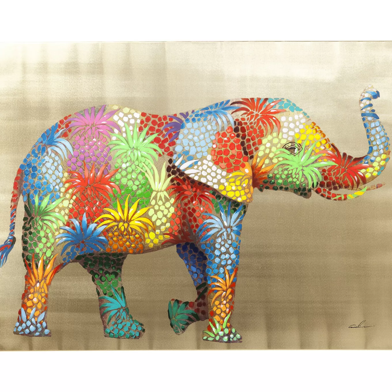 Picture Touched Flower Elefant 120X90Cm^KARE Design Shop