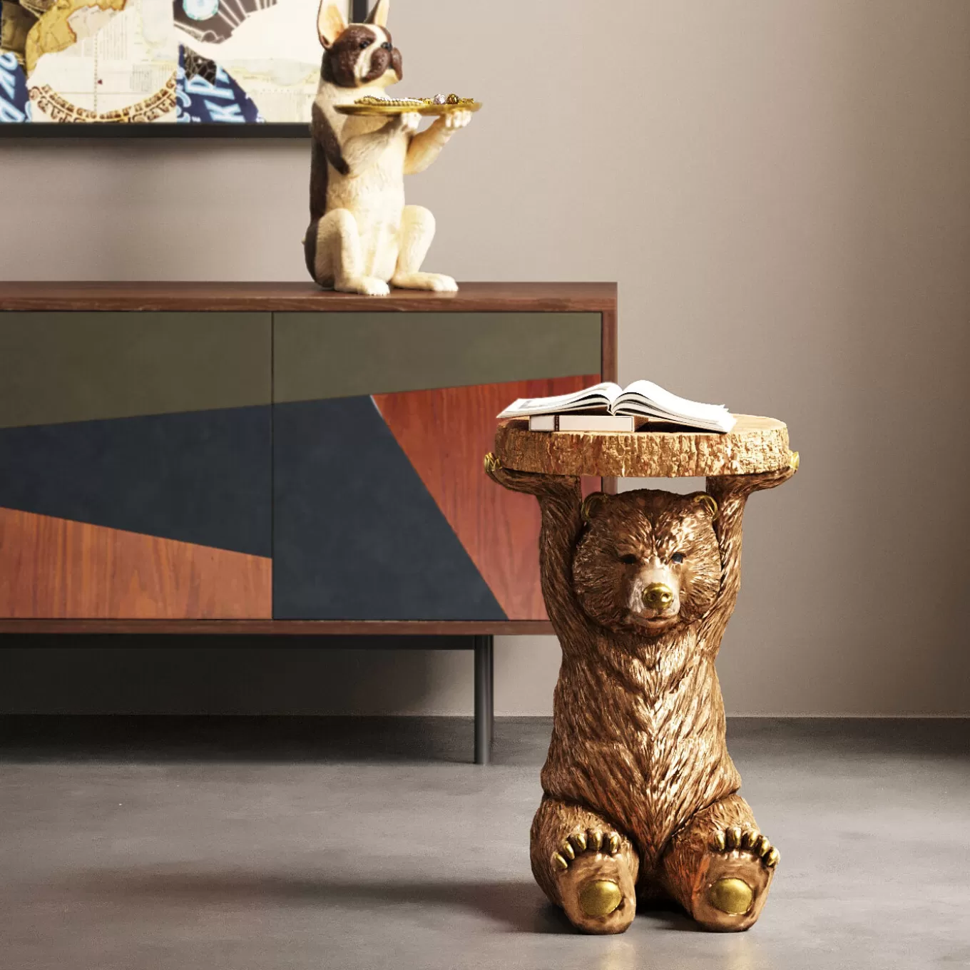 Side Table Animal Bear Gold 35X34Cm^KARE Design Store