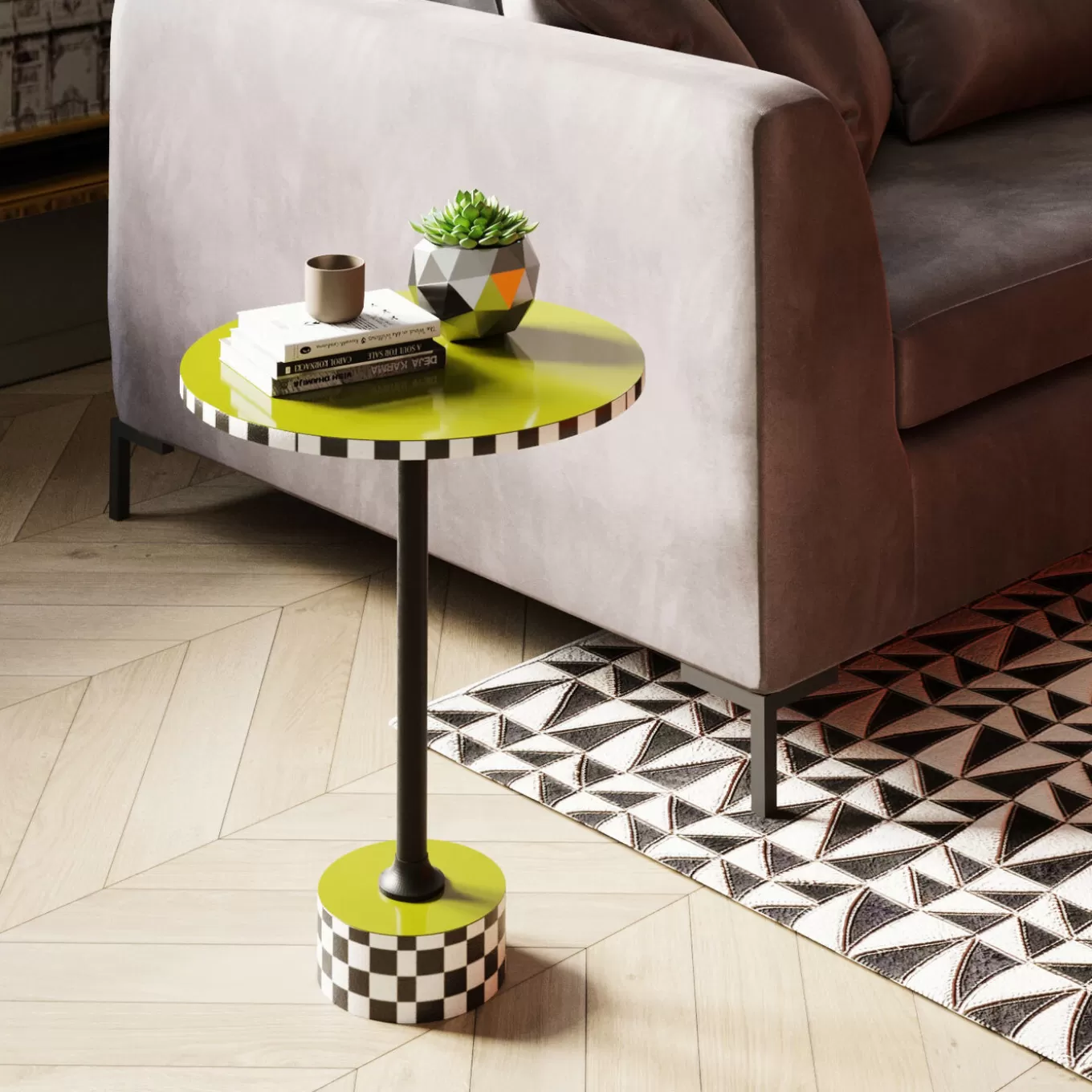 Side Table Domero Checkers Olive O25Cm^KARE Design New