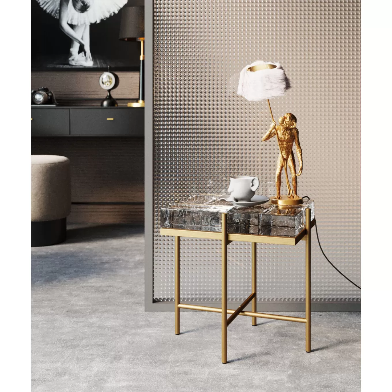 Side Table Iceline Gold 43X33Cm^KARE Design New