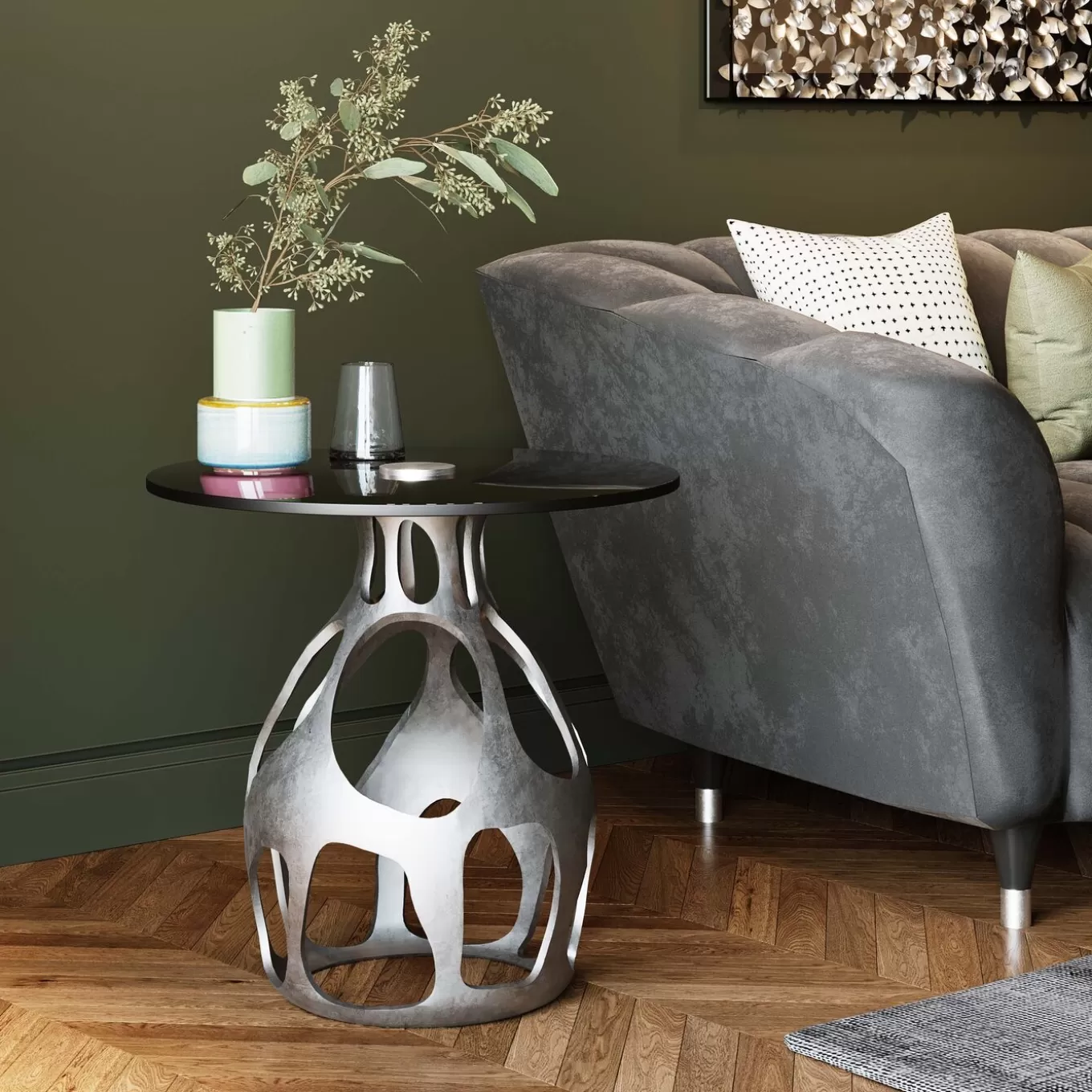 Side Table Volcano Silver O60Cm^KARE Design Outlet