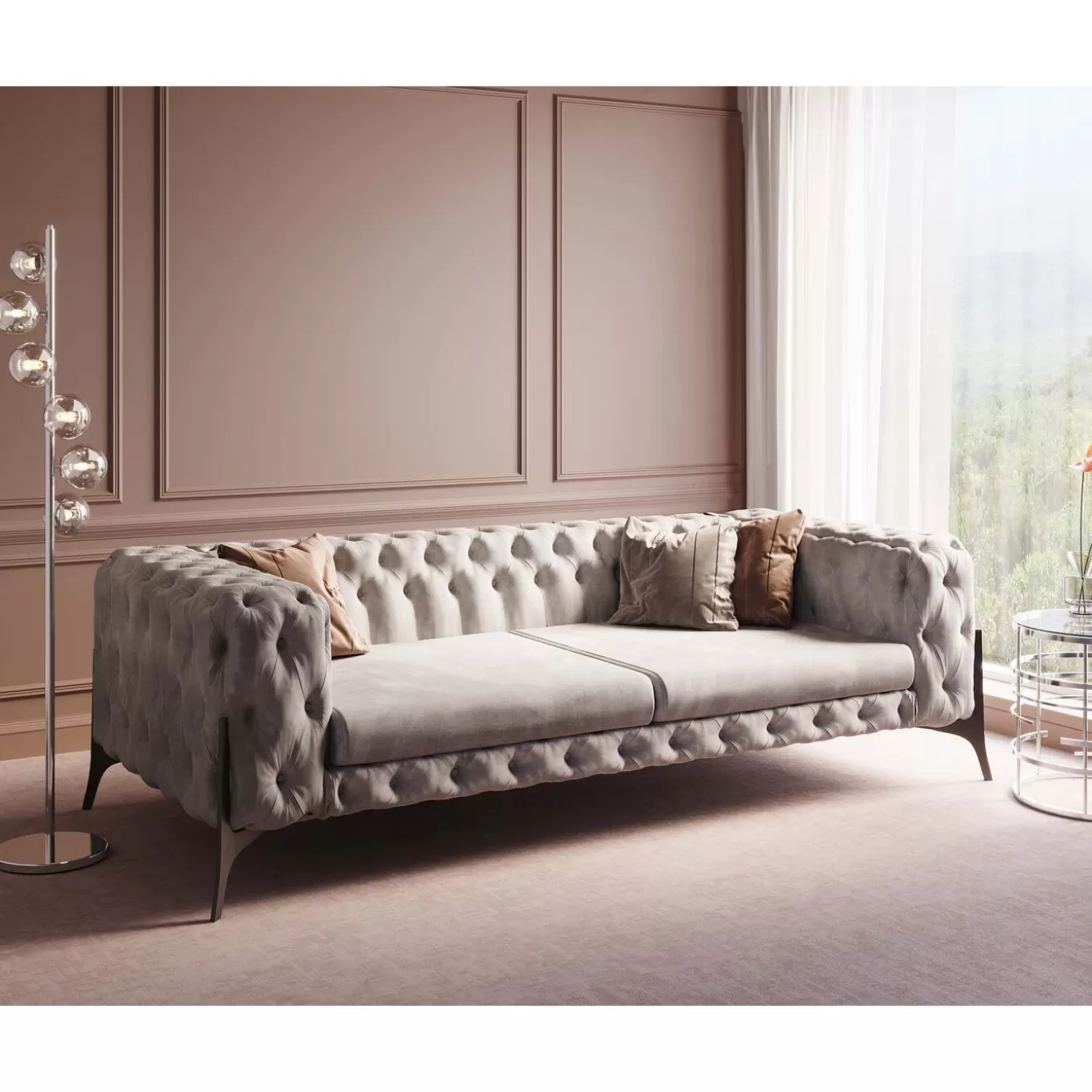 Sofa Bellissima 3-Seater Velvet Beige 240Cm^KARE Design Discount