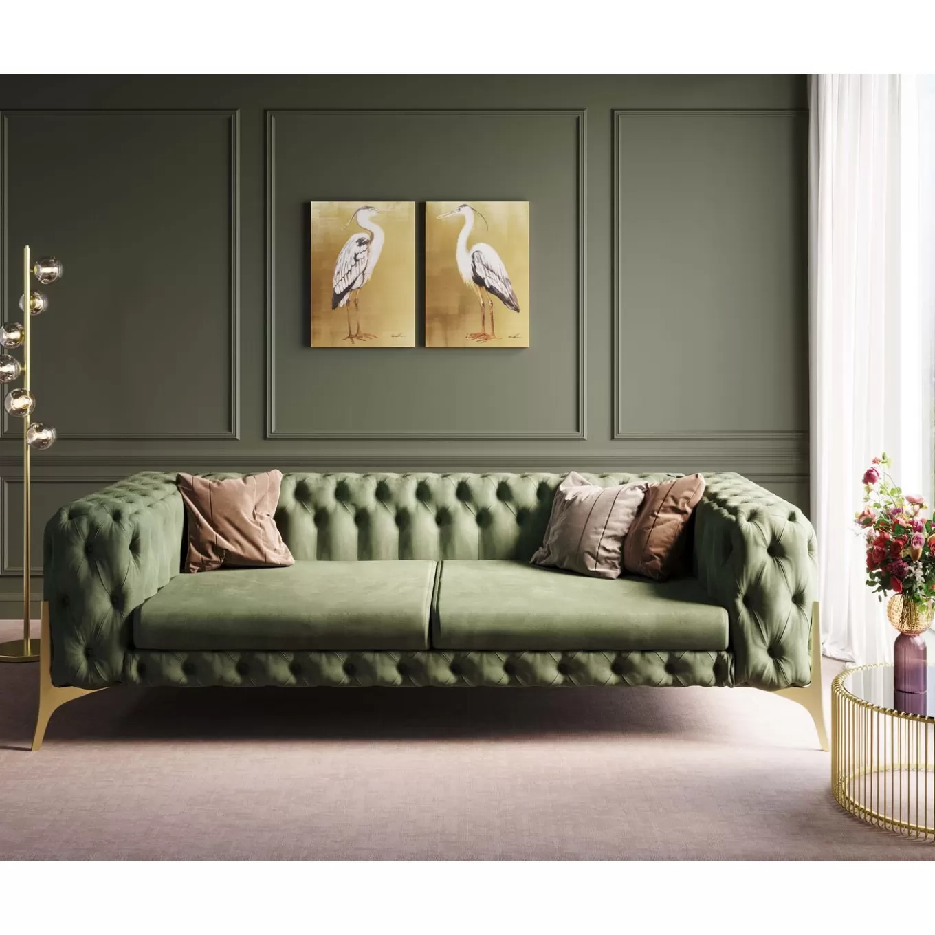 Sofa Bellissima 3-Seater Velvet Green 240Cm^KARE Design Online