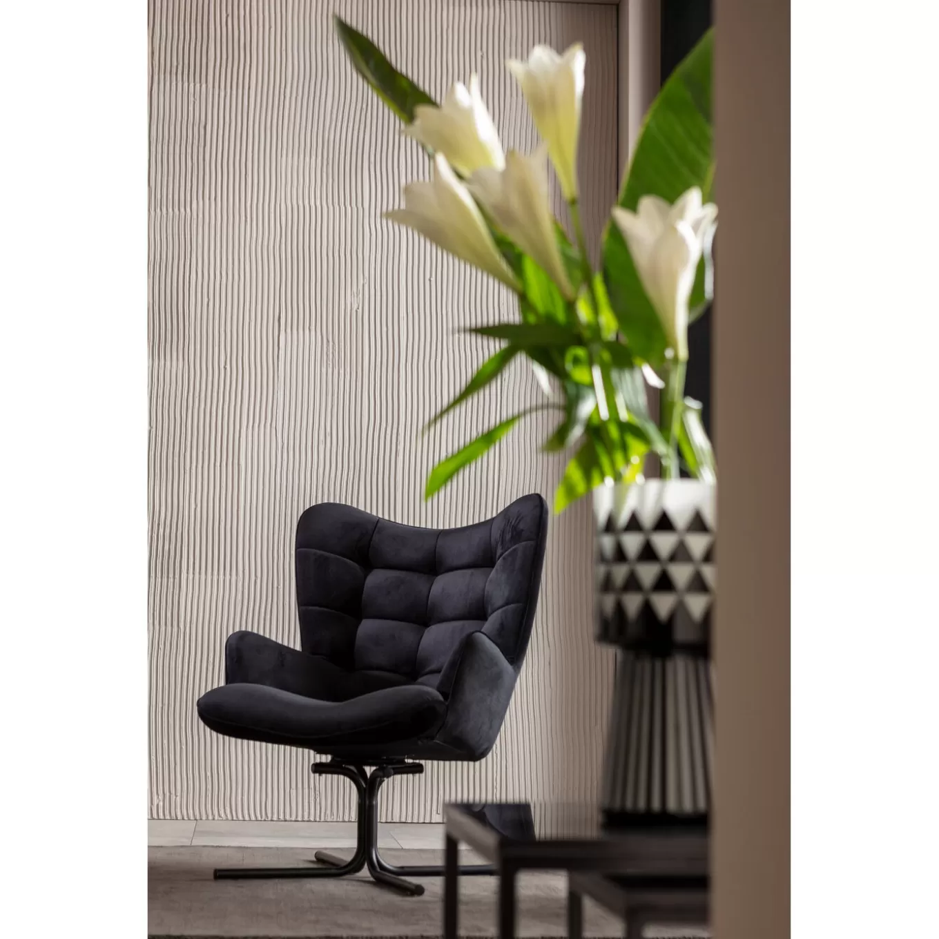 Swivel Armchair Oscar Velvet Black^KARE Design Flash Sale