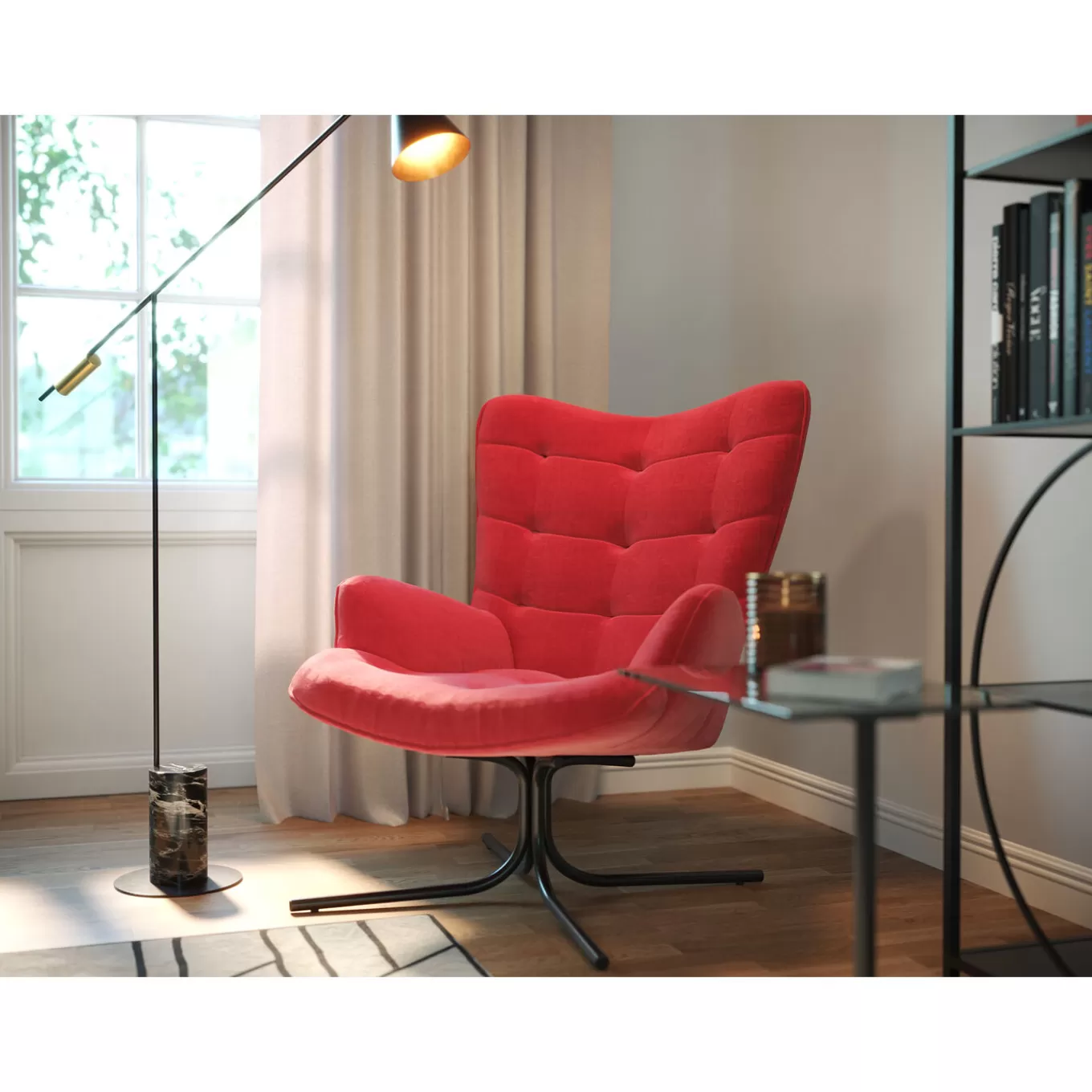 Swivel Armchair Oscar Velvet Red^KARE Design Cheap