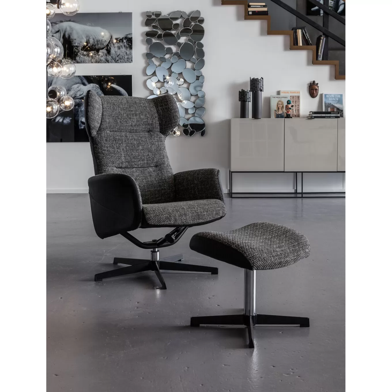 Swivel Armchair With Stool Ohio Salt And Pepper^KARE Design Flash Sale