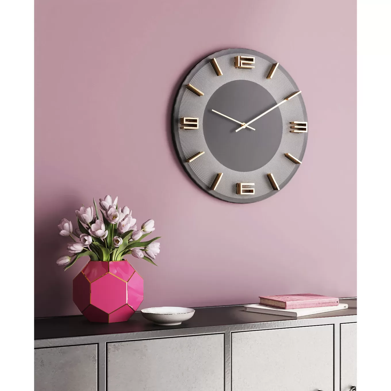 Wall Clock Leonardo Grey/Gold O49Cm^KARE Design New